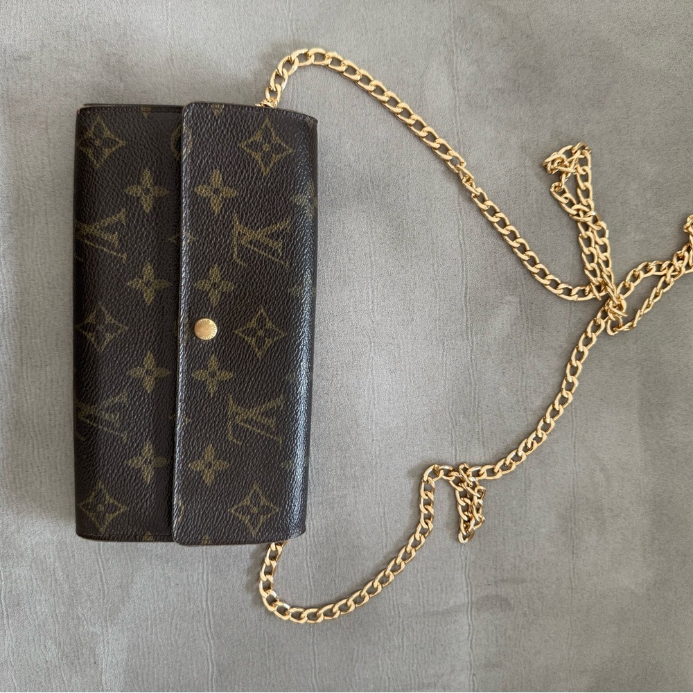 Louis Vuitton Black and Gold Monogram Wallet on Chain